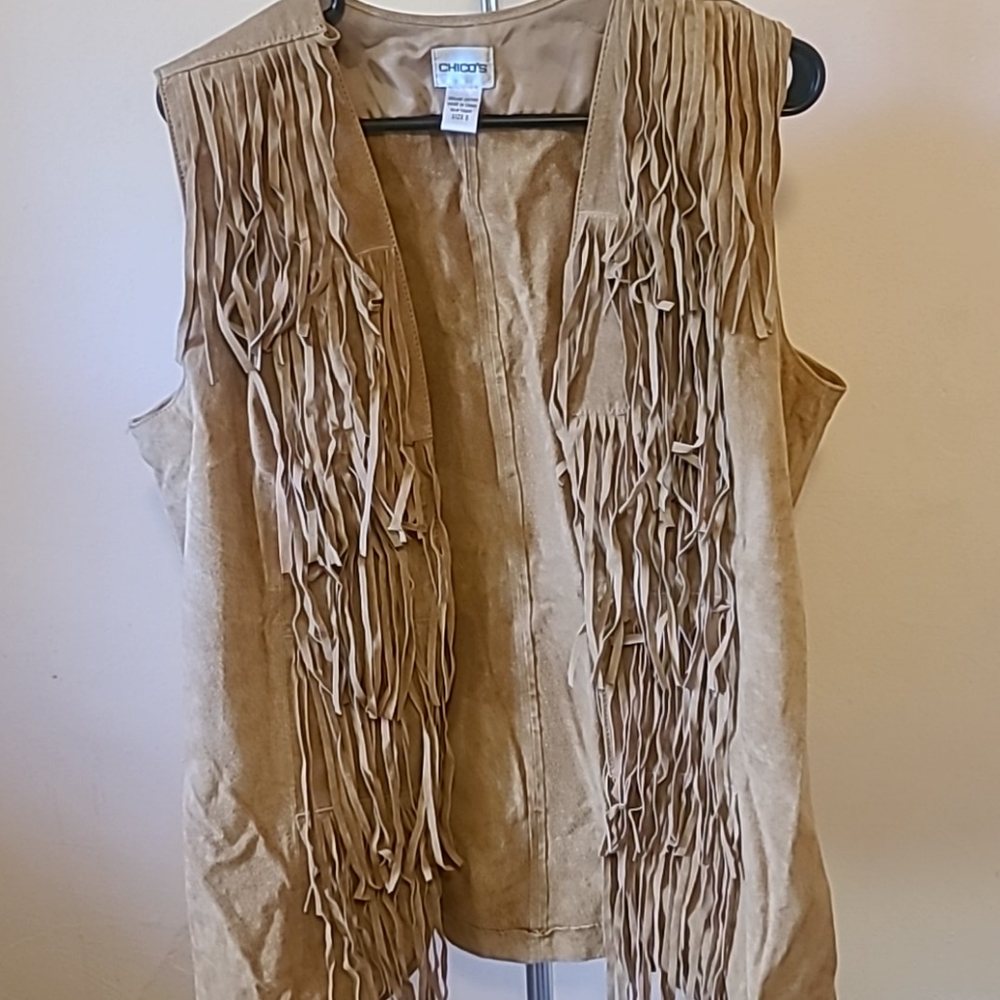Chicos Genuine Leather Fringe Vest